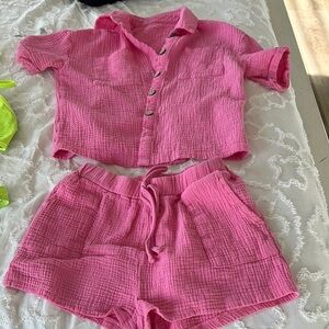 Pink Button-Up Shirt and Shorts Set
